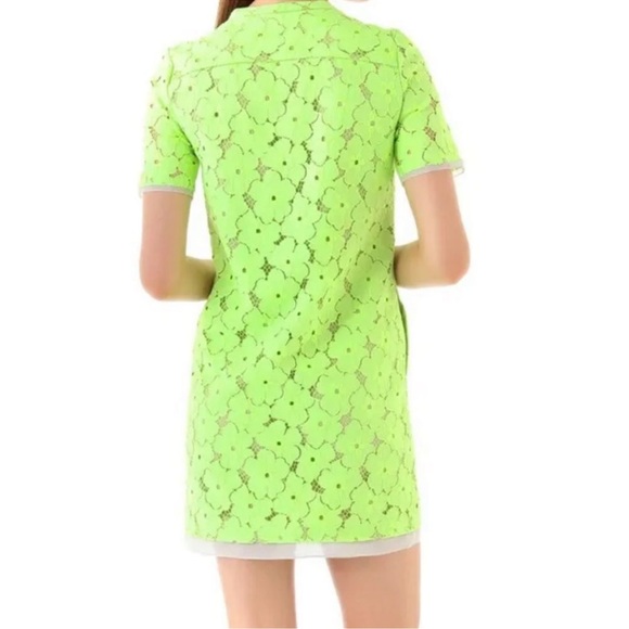 Diane Von Furstenberg Warner Flower Lace Dress Neon Green Silk Wool Mini Size 4 - Picture 5 of 15